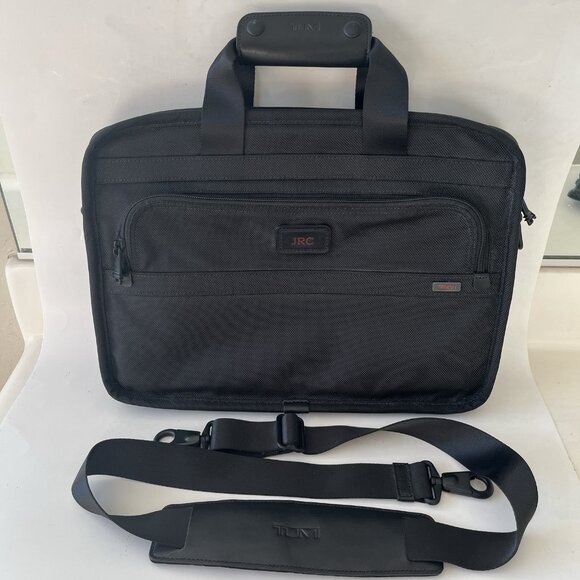 Tumi Briefcase Laptop Shoulder Bag Black Ballistic Nylon Carry On Shoulder Strap - Picture 2 of 16